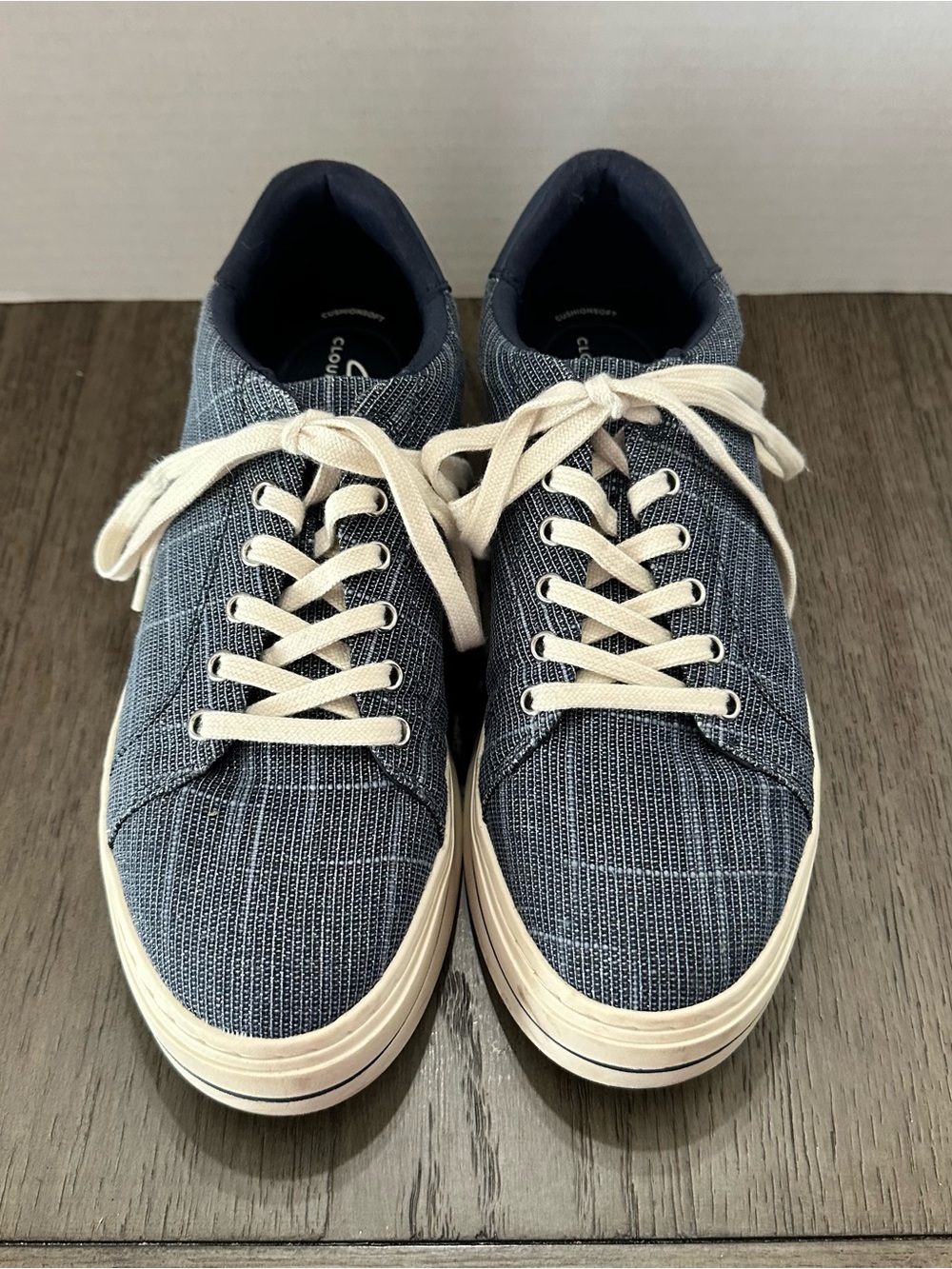 Clarks Womens Navy Textile Low-Top Sneakers with Cream Laces